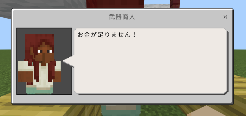 お金が足りないときに喋るNPCの様子