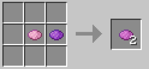 桃色の染料１つと紫色の染料１つで赤紫色の染料２つができる