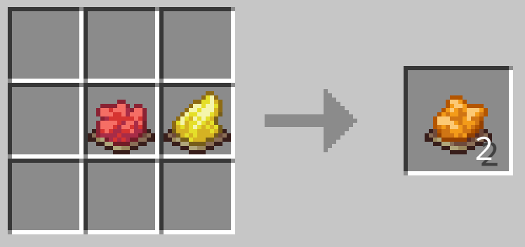 赤色の染料1つと黄色の染料1つで橙色の染料ができる