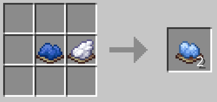 青色の染料1つと白色の染料1つで空色の染料2つができる