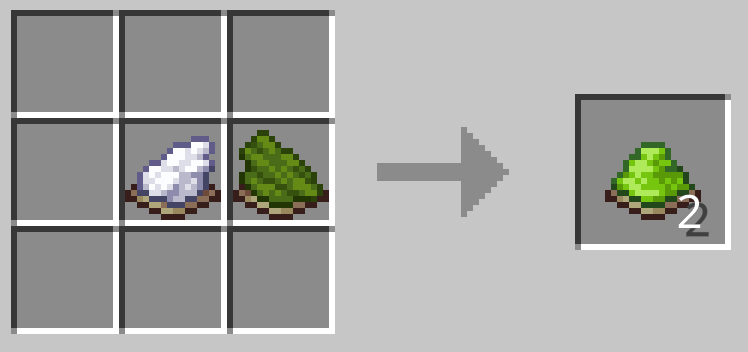 白色の染料1つと緑色の染料1つで黄緑色の染料2つができる