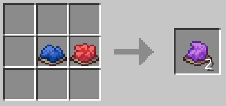 青色の染料1つと赤色の染料1つで紫色の染料2つができる