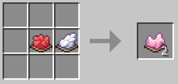 赤色の染料1つと白色の染料1つで桃色の染料2つができる