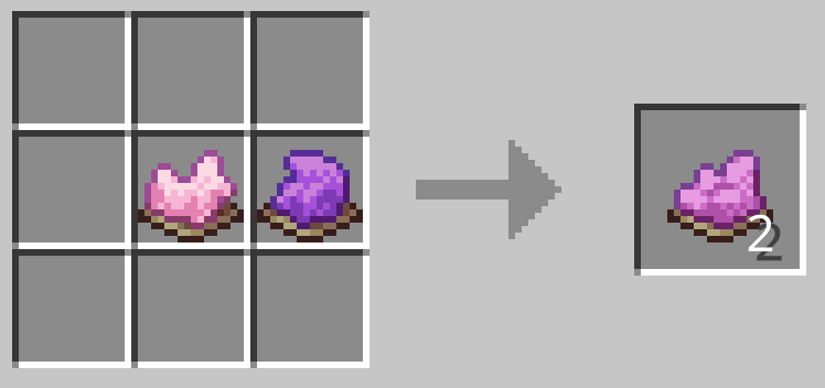 桃色の染料1つと紫色の染料1つで赤紫色の染料2つができる