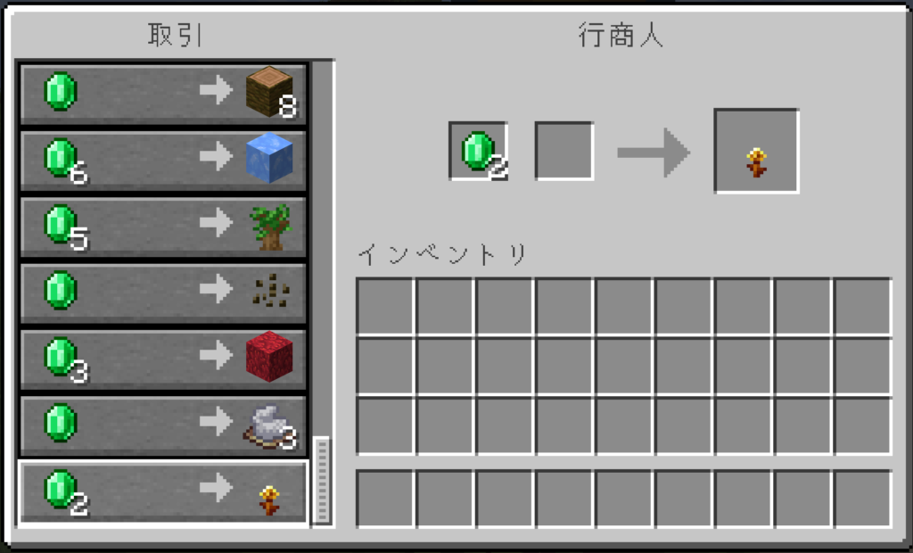 金のタンポポは行商人から2エメラルドで買える